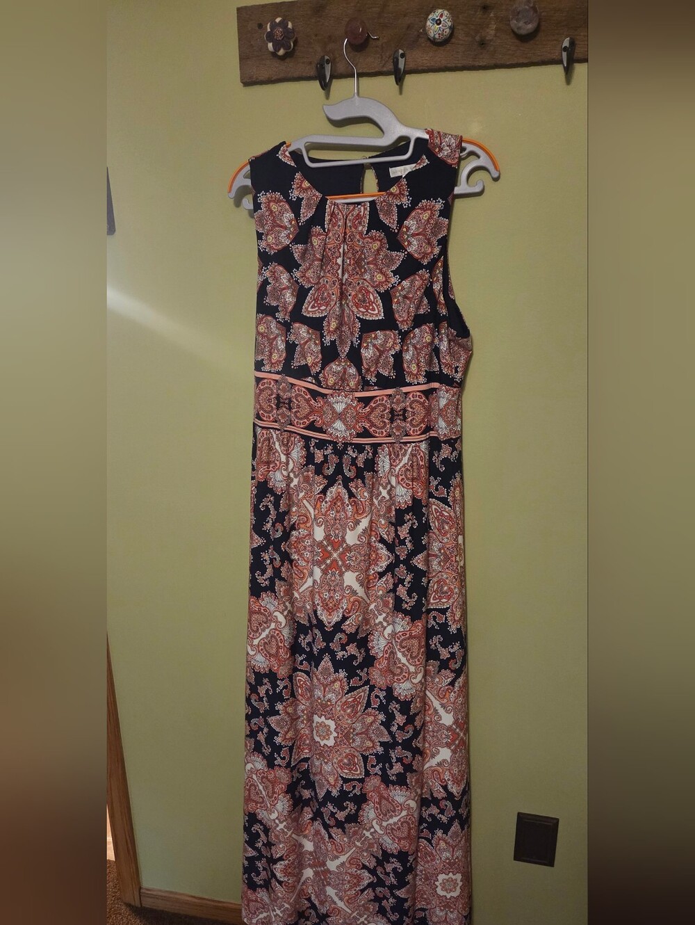 London Times Navy and Coral Paisley Maxi Dress